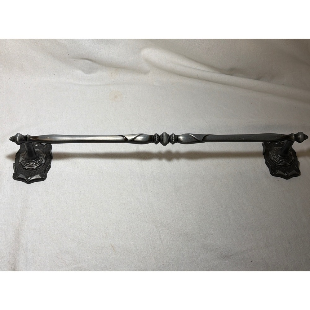 Vintage Style Ornate Metal Towel Bar Twisted Design Dark Pewter Finish 24 Inch
